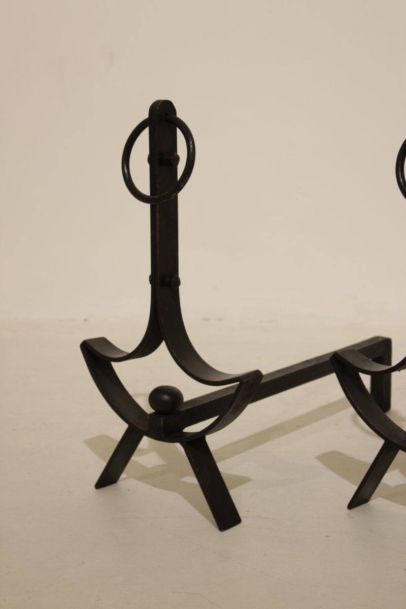 Pair of modernist wrought iron fire dogs