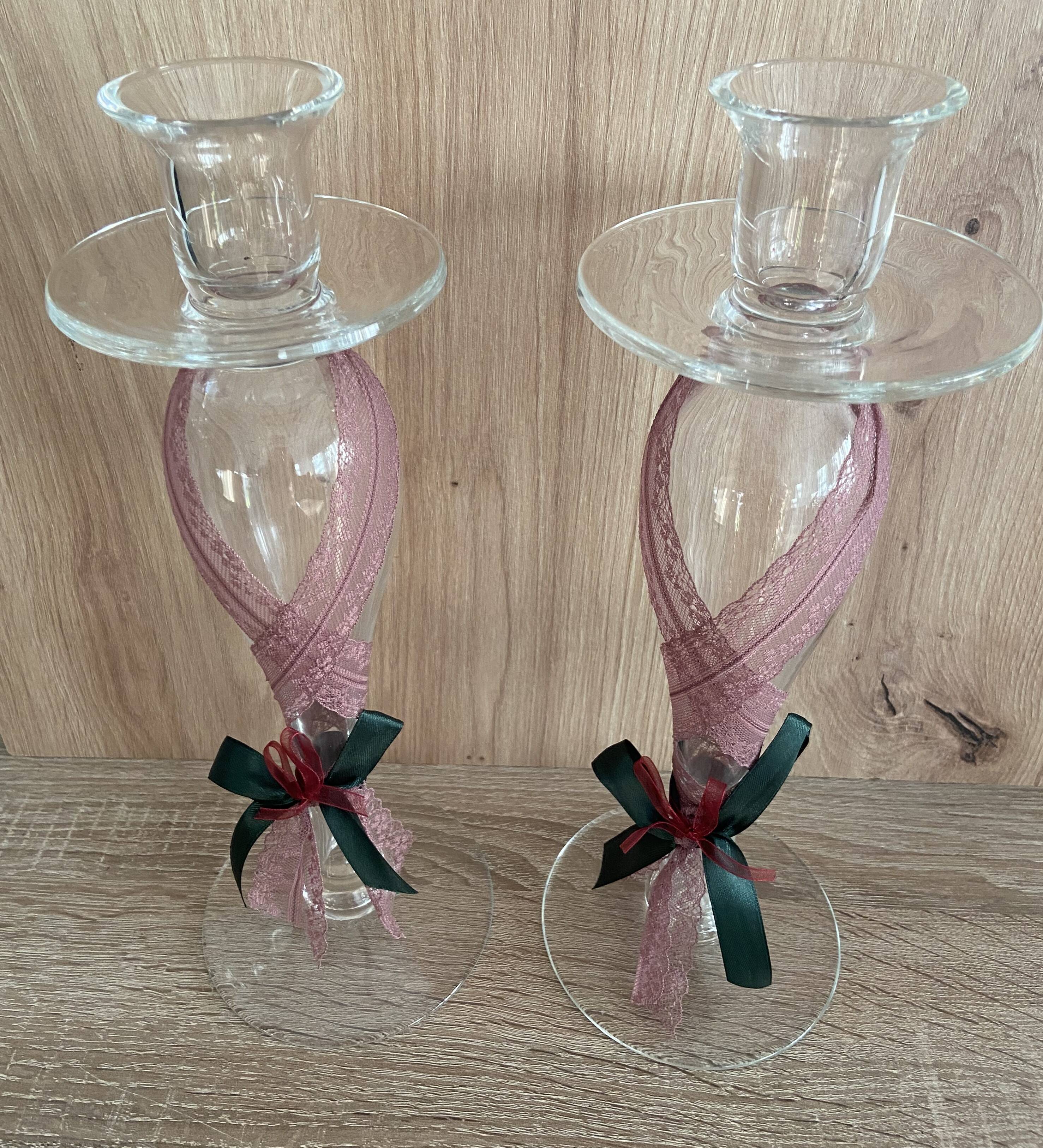 Pair of Candlesticks Candle Holders Design Blown Glass Decorative