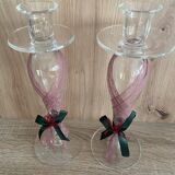 Pair of Candlesticks Candle Holders Design Blown Glass Decorative