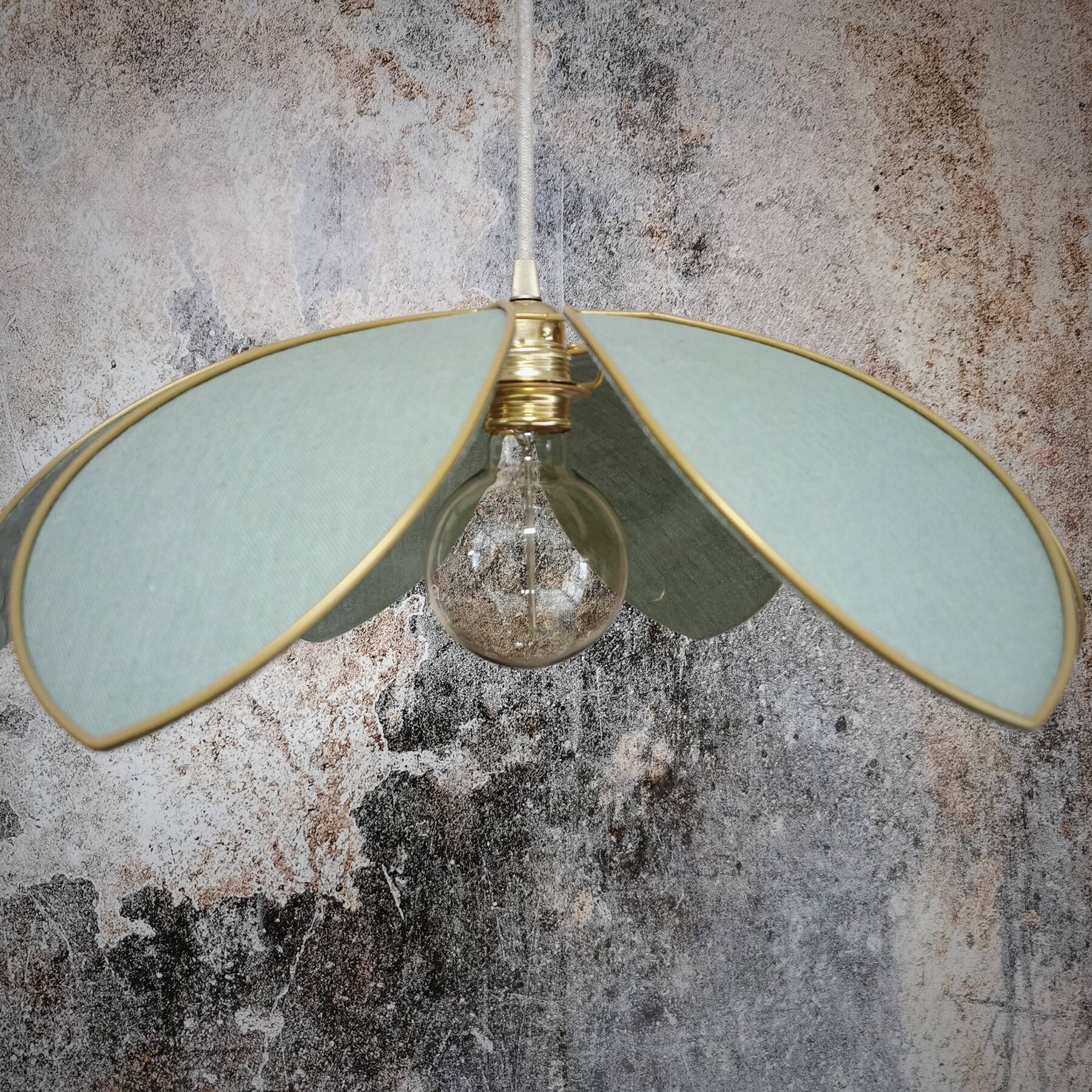 Flower suspension metal structure 6 petals in celadon green linen