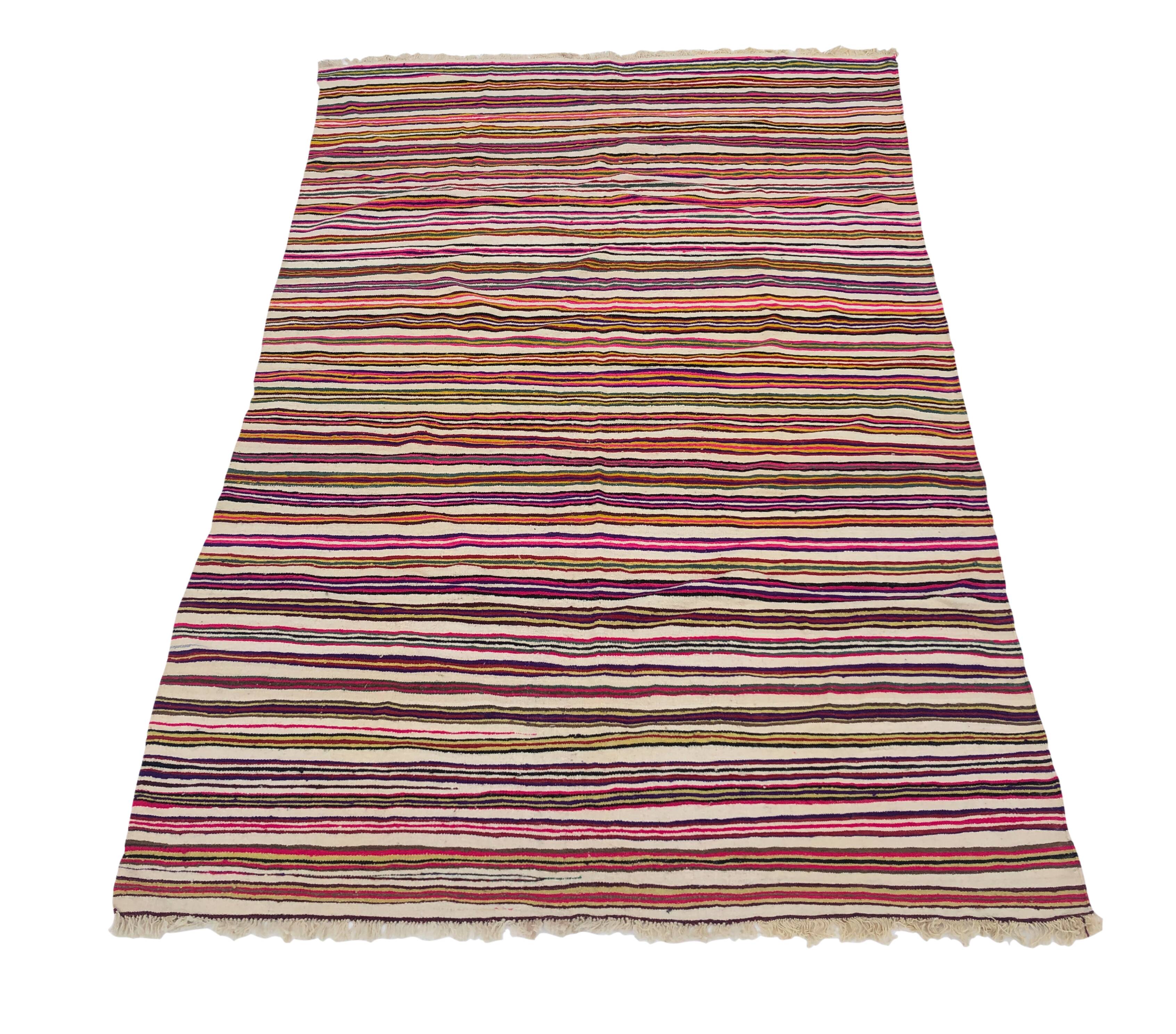 XL Handmade Striped Vintage North African Berber Antique Carpet - Area Rug 272x180