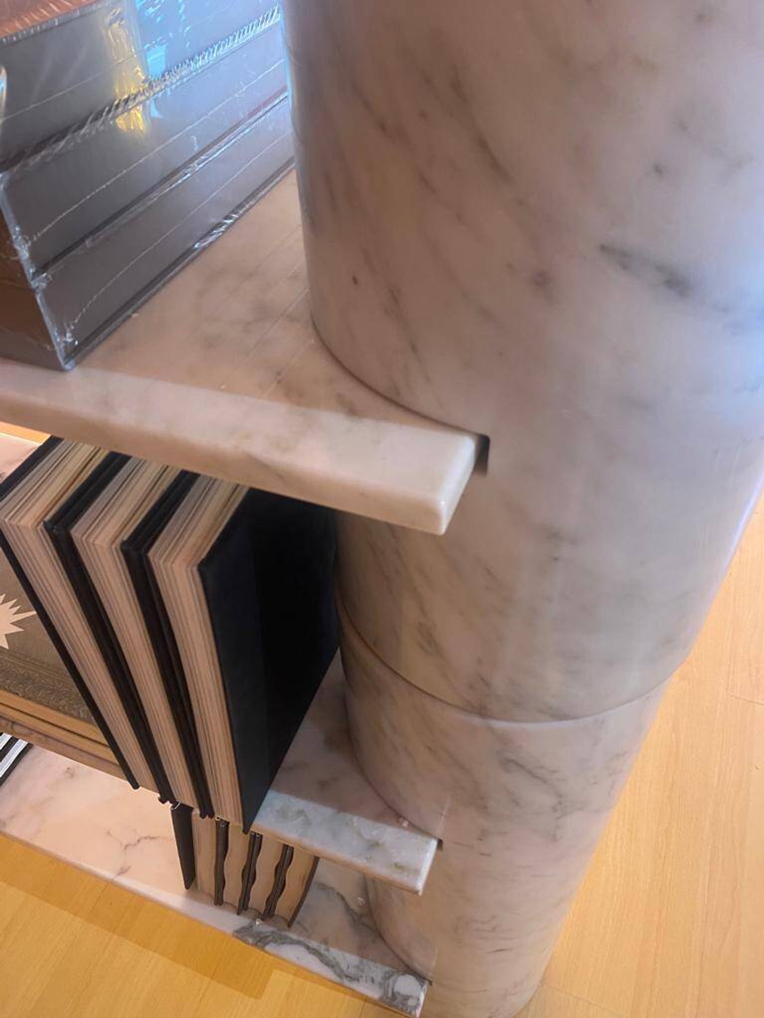 Loico Library by Angelo Mangiarotti in white Carrara marble, mid-20th century Italian.