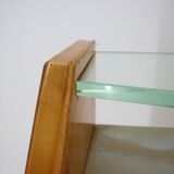 1960s italian sideboard/chest of drawers in high gloss finish with glass top and shelf