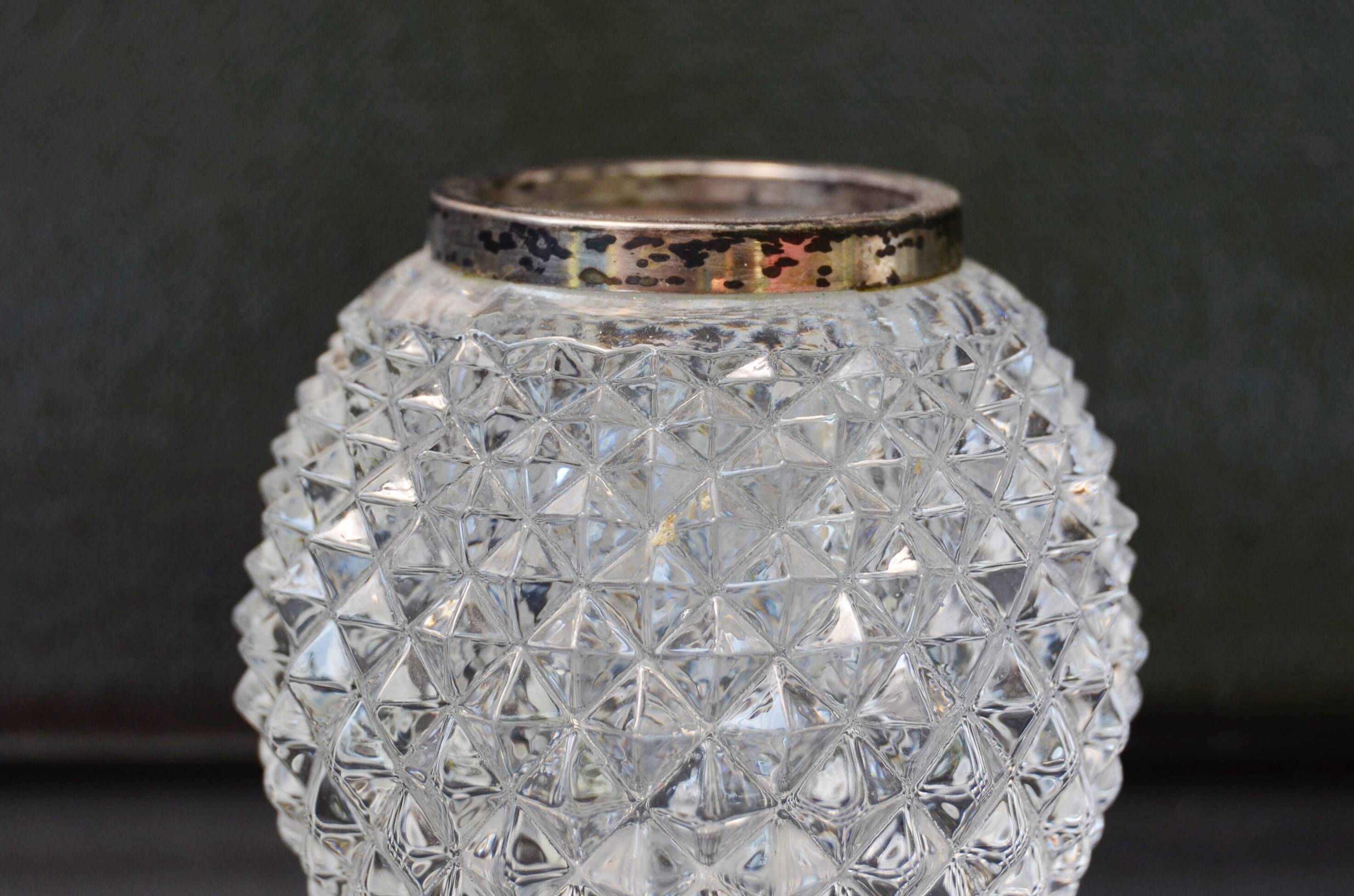 Old Crystal vase sterling silver 925 mount Emil Hermann A Vase and Toothpick Holder