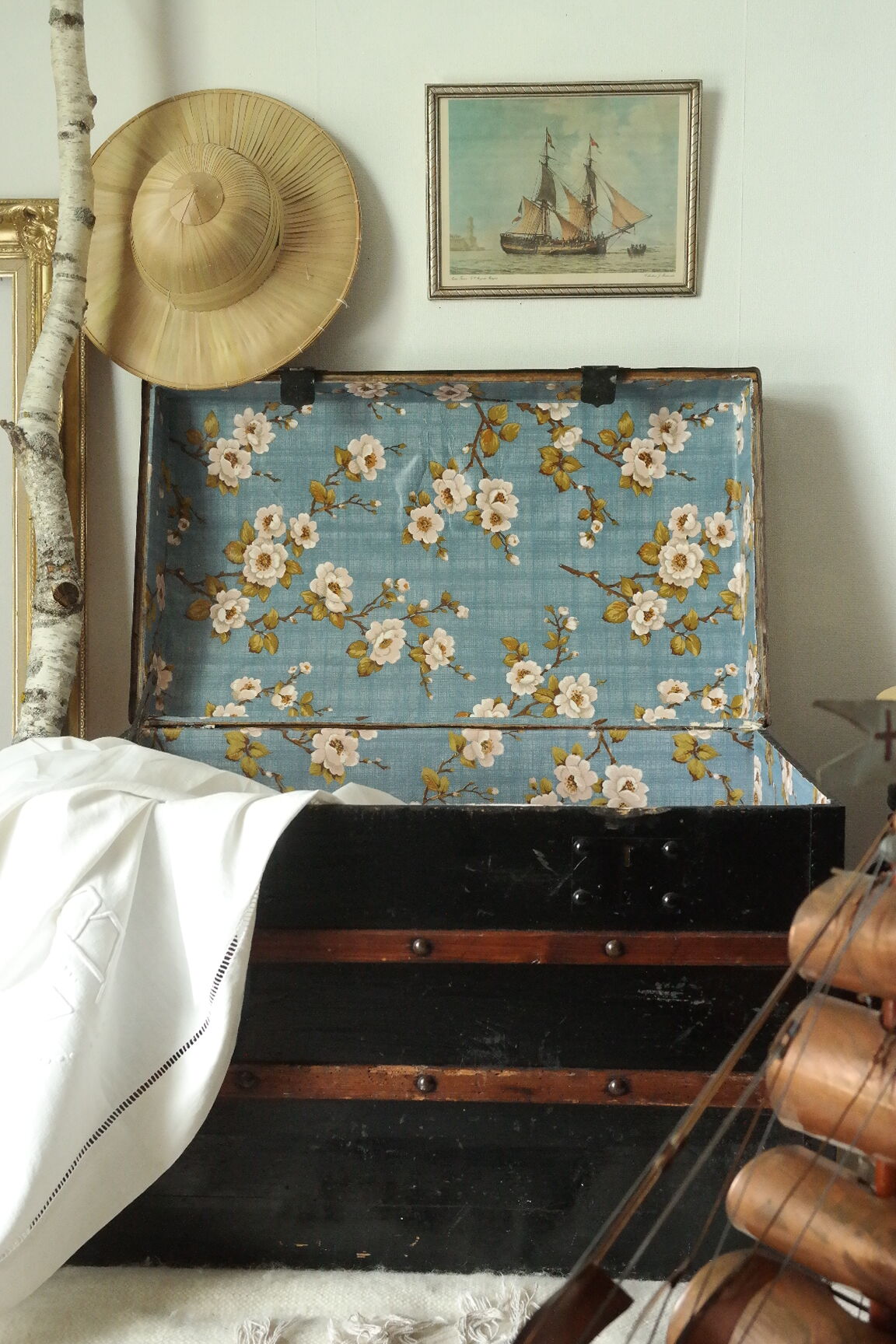 Domed travel trunk old wood