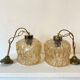 Pair of vintage amber glass pendant lamps