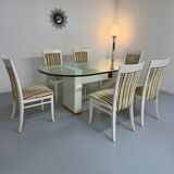 Thonet designer glass dining table with crackled lacquer finish, 1980s vintage