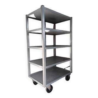 1950s metal shelf on wheels