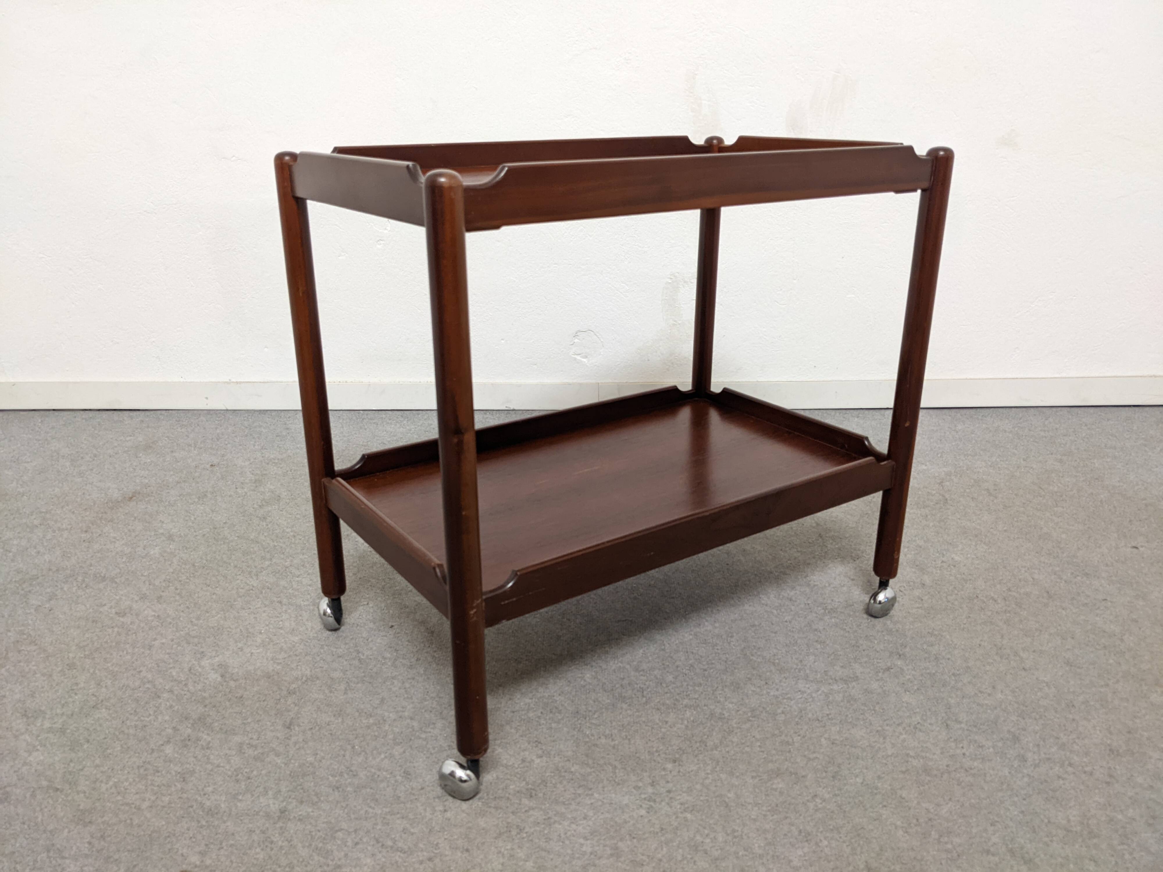 Rosewood serving table on wheels by Opal Möbel from the 60s/70s