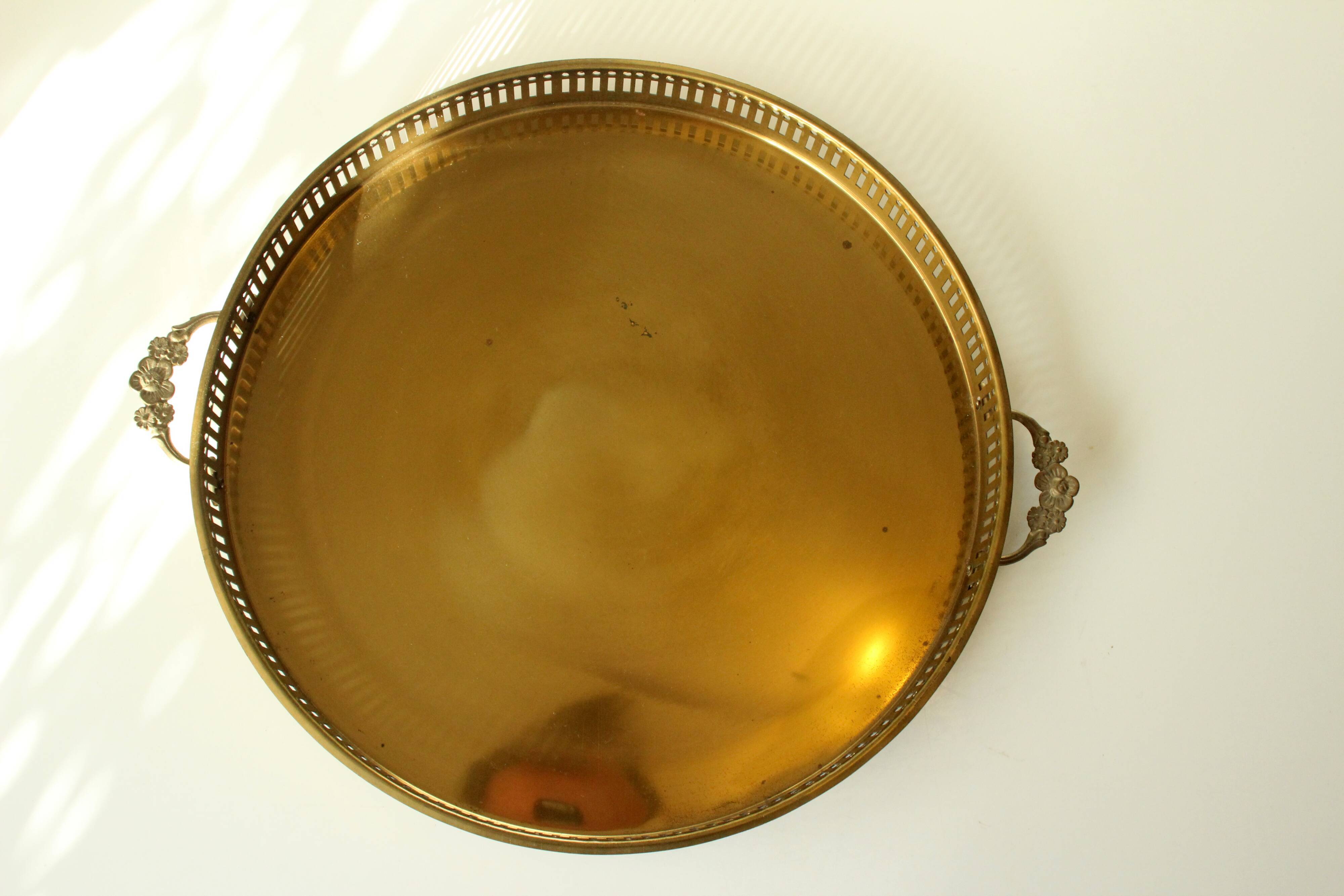 Solid brass tray with handles