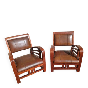 Paire de Fauteuils paquebot - marron art