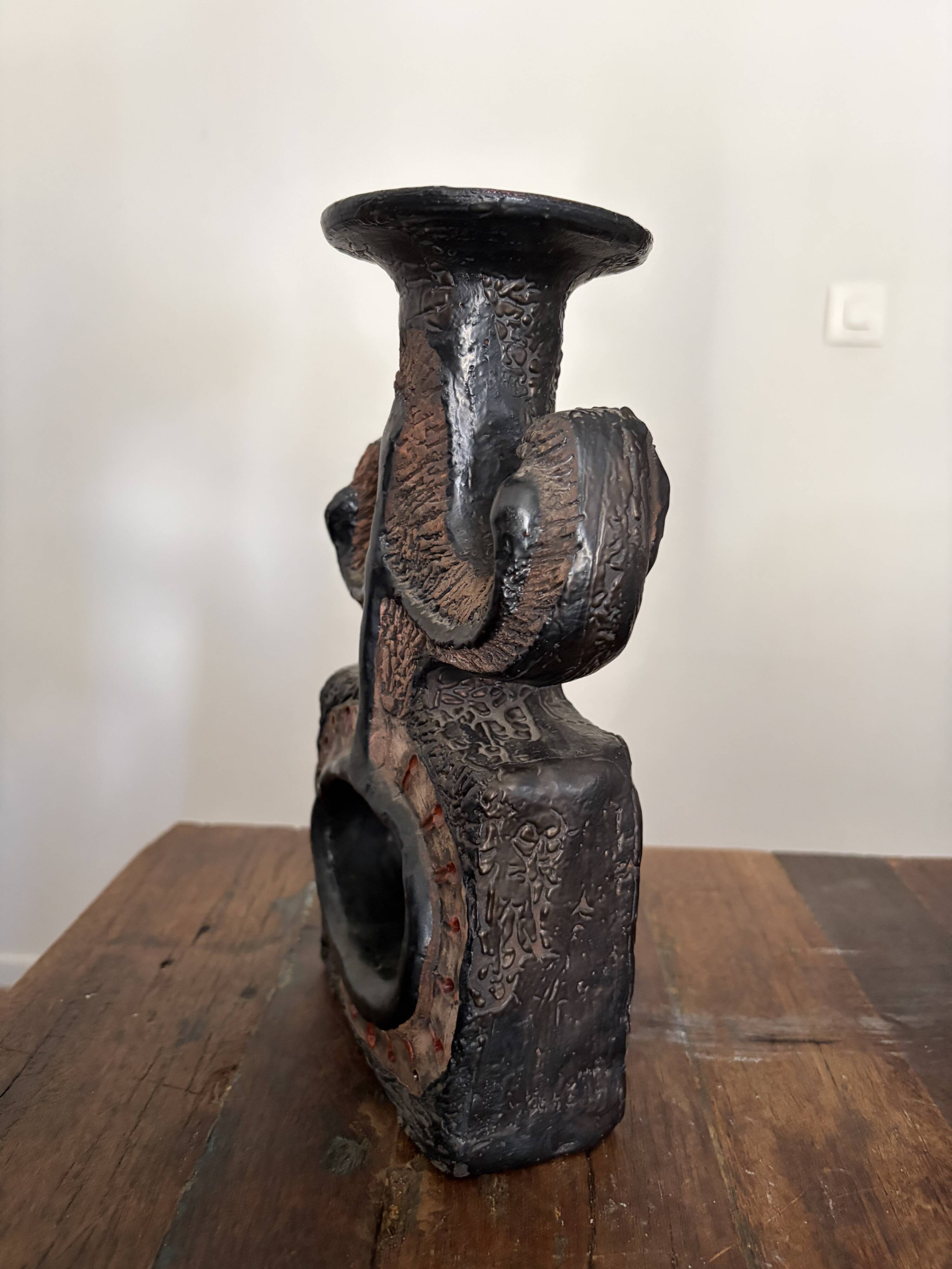 Brutalist sculptural candlestick attributed to Elisabeth Vandeweghe - 70s