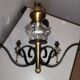 Lustre moderniste en fer forgé, laiton et cristal de Sèvres, 1950