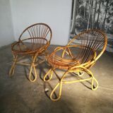 Rattan set 2 armchairs and 1 table