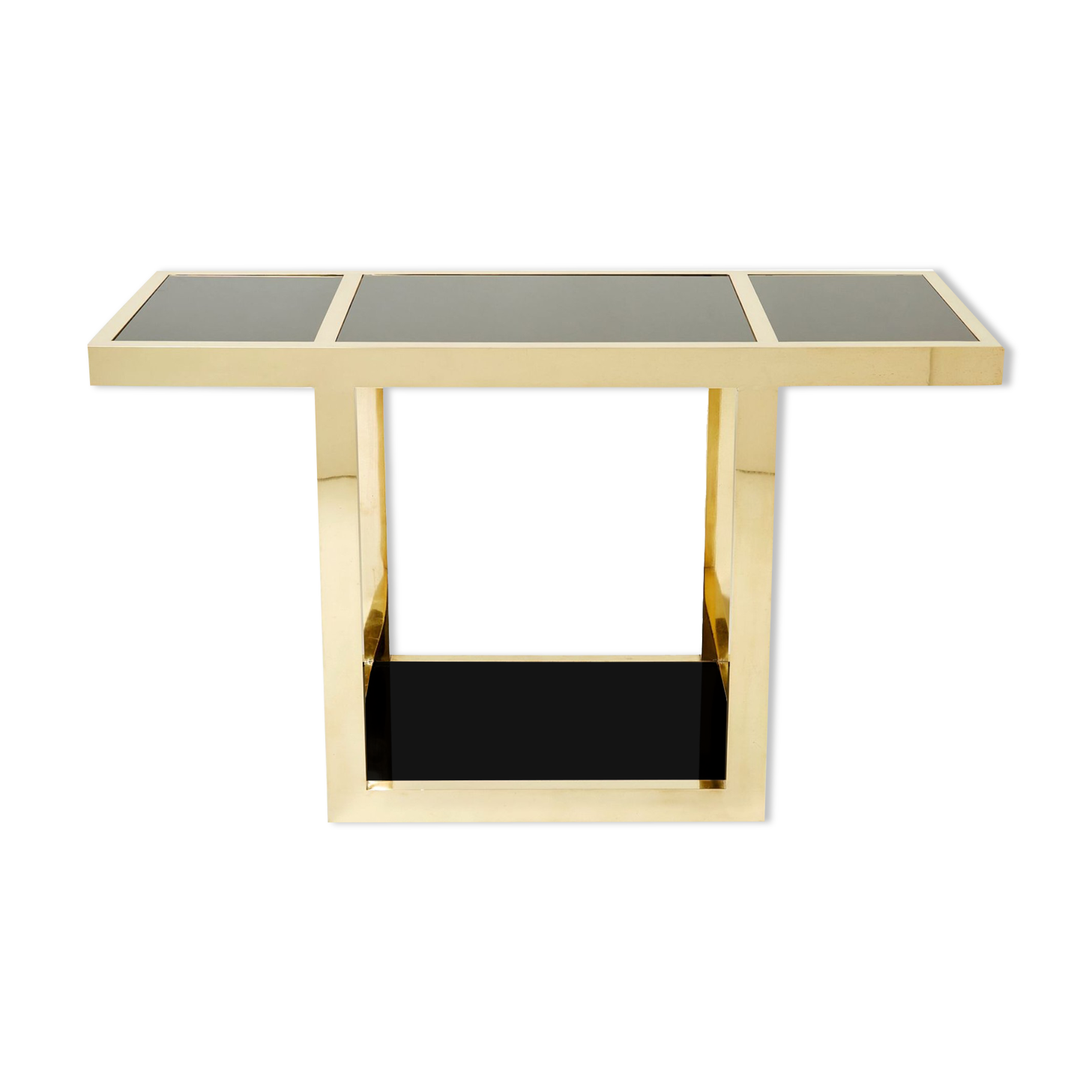 Italian console brass black opaline glass 1970s