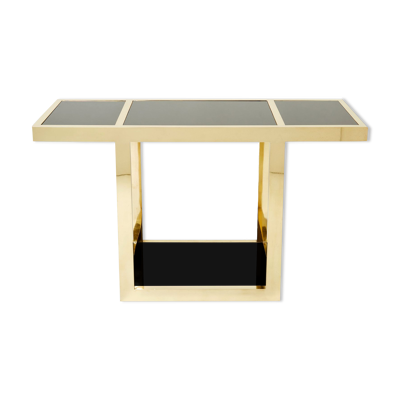 Console Italienne laiton verre opalin noir 1970s