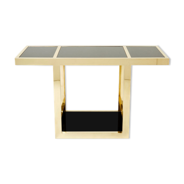 Console Italienne laiton verre opalin noir 1970s
