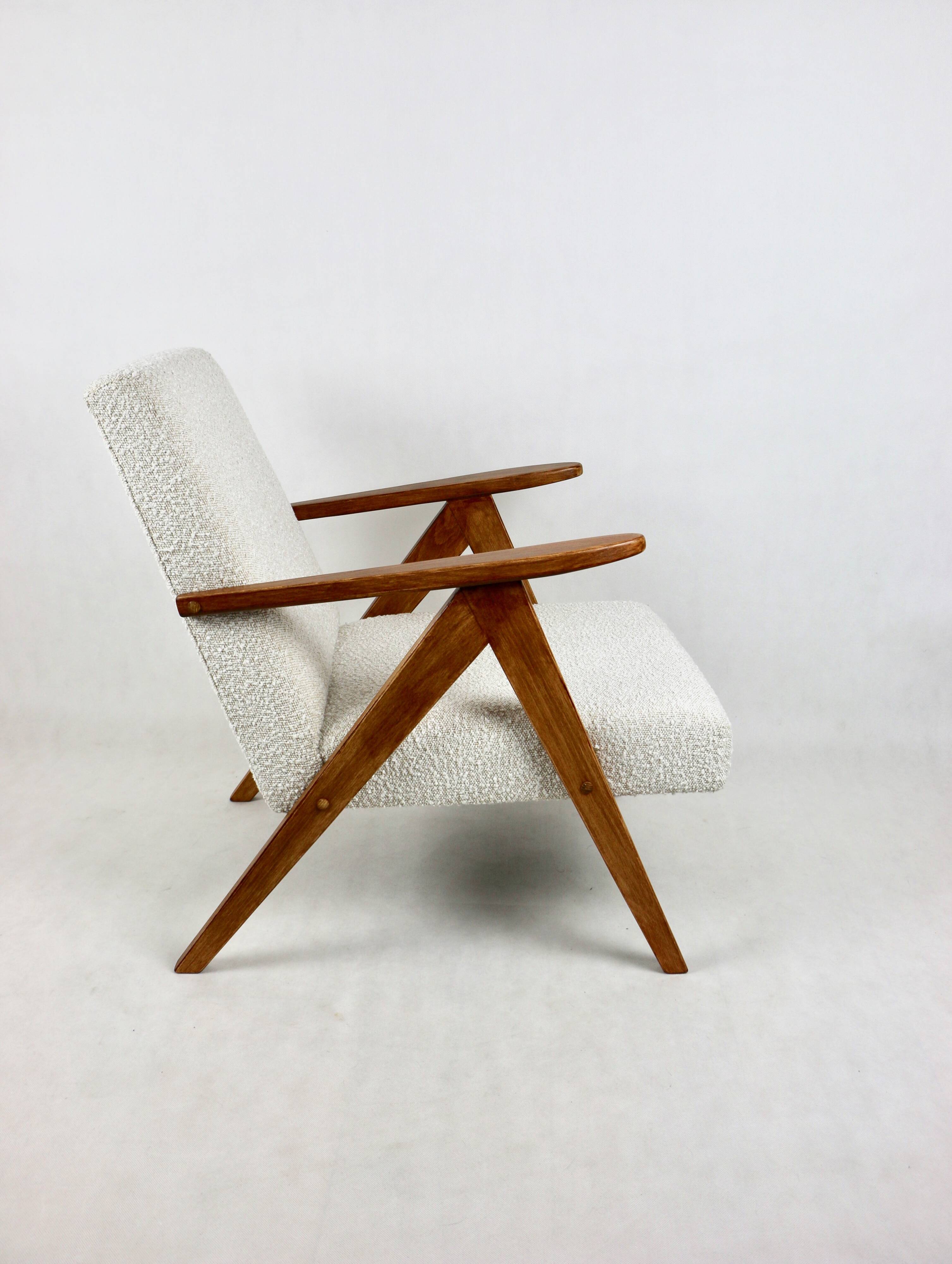 Vintage Ivory White Boucle Model B-310 Armchair, 1970s