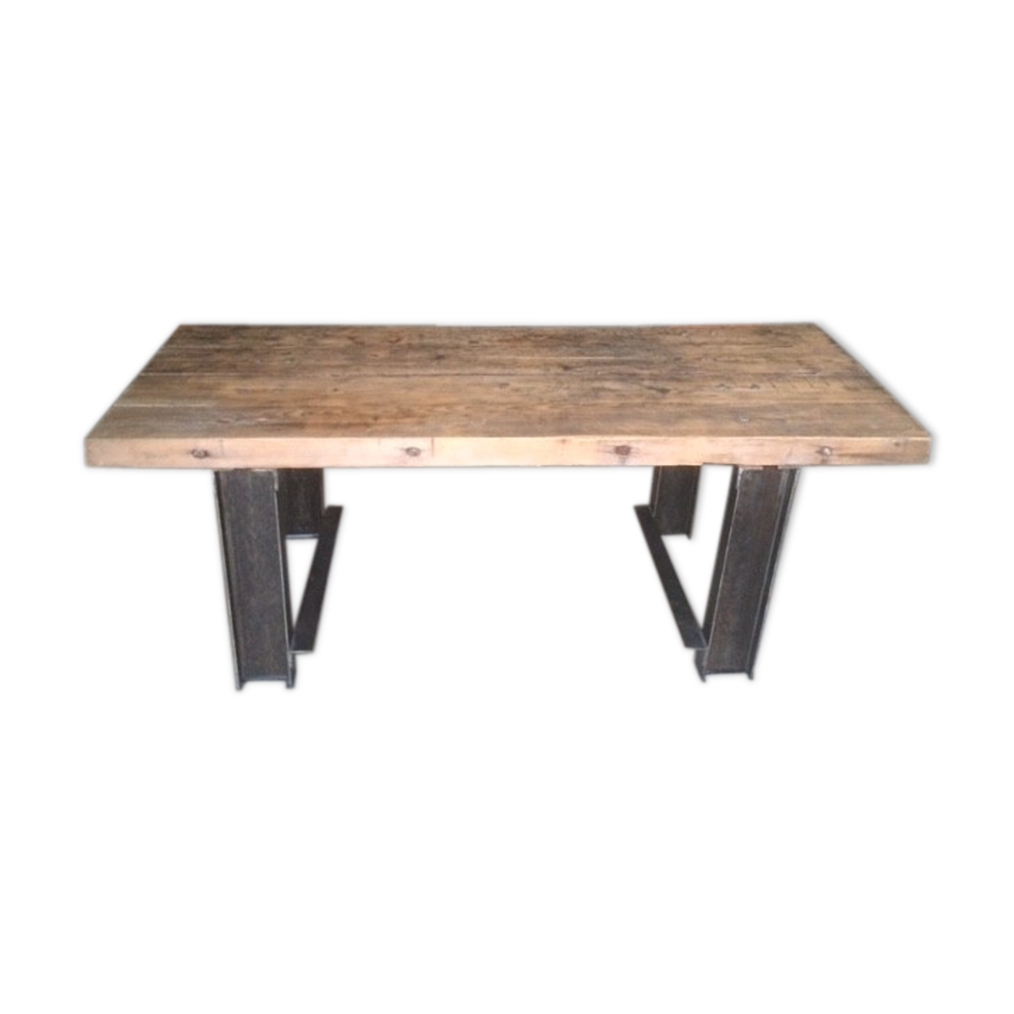 Ancien établi plateau bois piétement UPN