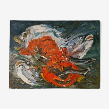 Nature morte au homard - Huile sur toile