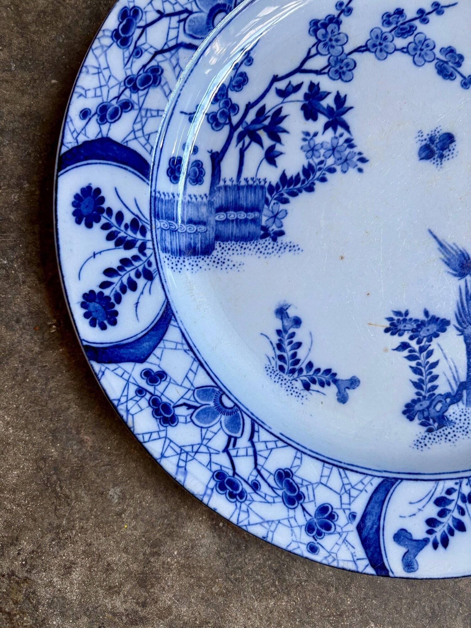 Round Creil and Montereau dish in blue earthenware, "Japan" service circa 1895