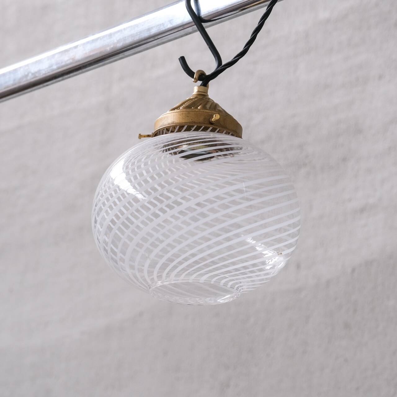 Glass and brass mid-century italian pendant light