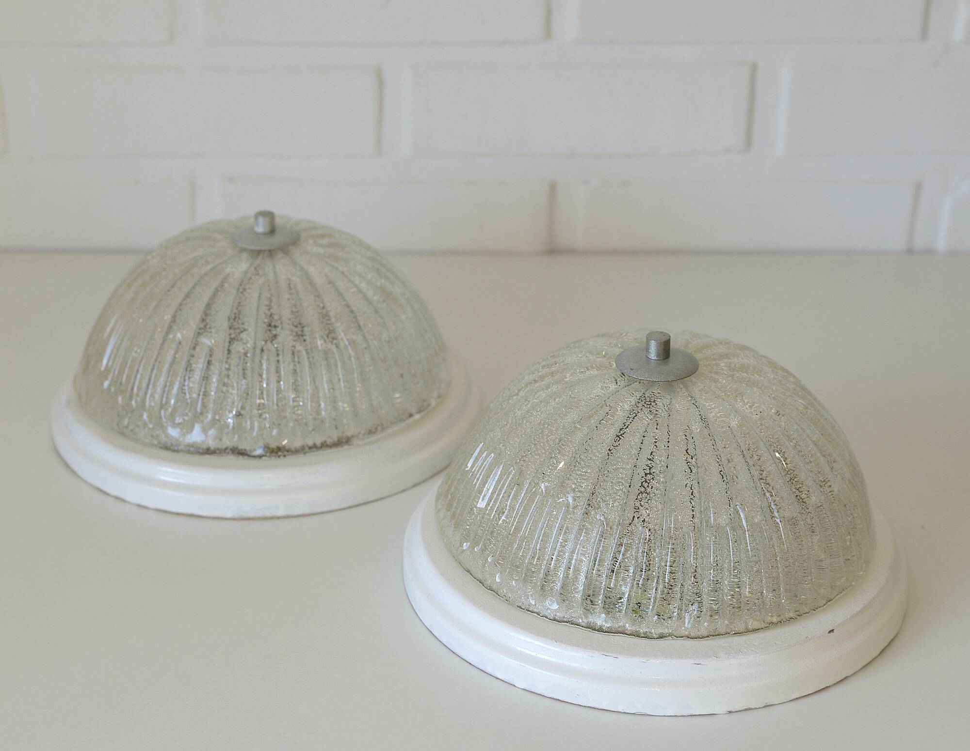 Vintage sconces set of 2 ceiling flush mount lights ice glass Austria 1970s