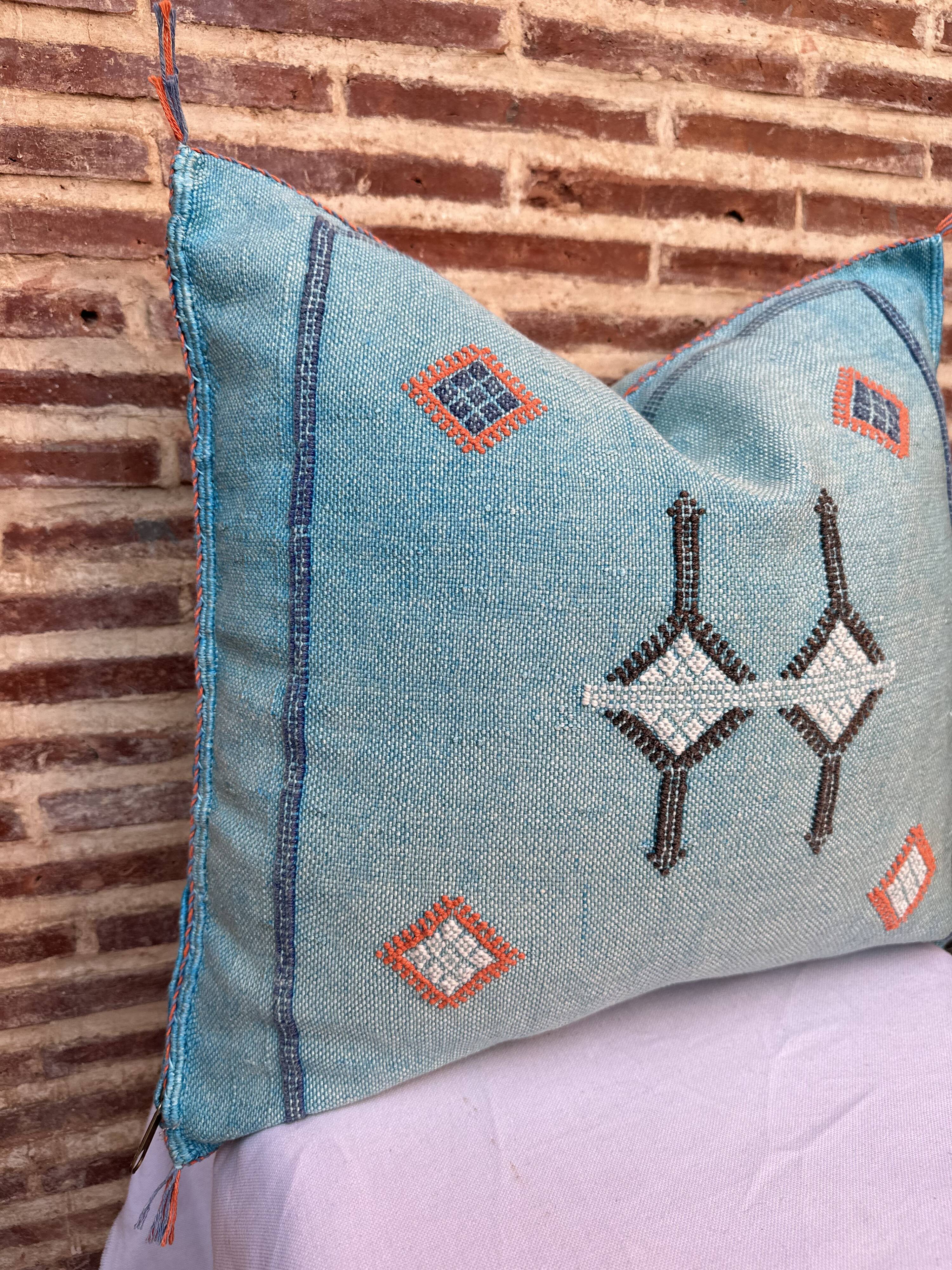 Handmade Moroccan silk cushion cover, cactus pattern