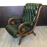 Fauteuil Chesterfield en cuir vert vintage
