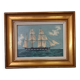 Old painting, oil on wood, schooner at sea, dated 1953, signed.