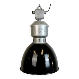 Lampe d'usine industrielle en émail noir d'Elektrosvit, années 1960
