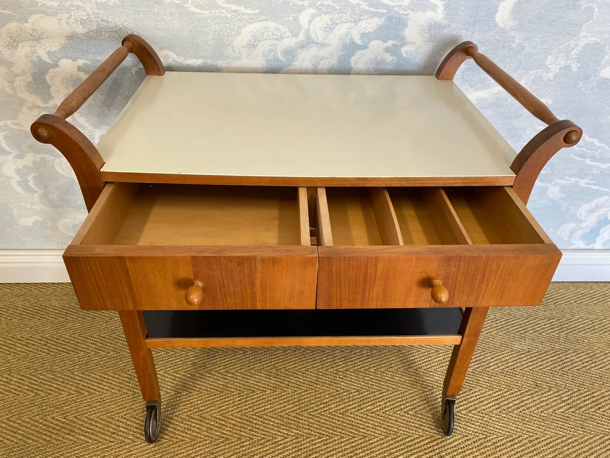 Scandinavian modern teak serving cart with drawers, Sweden, 1950s