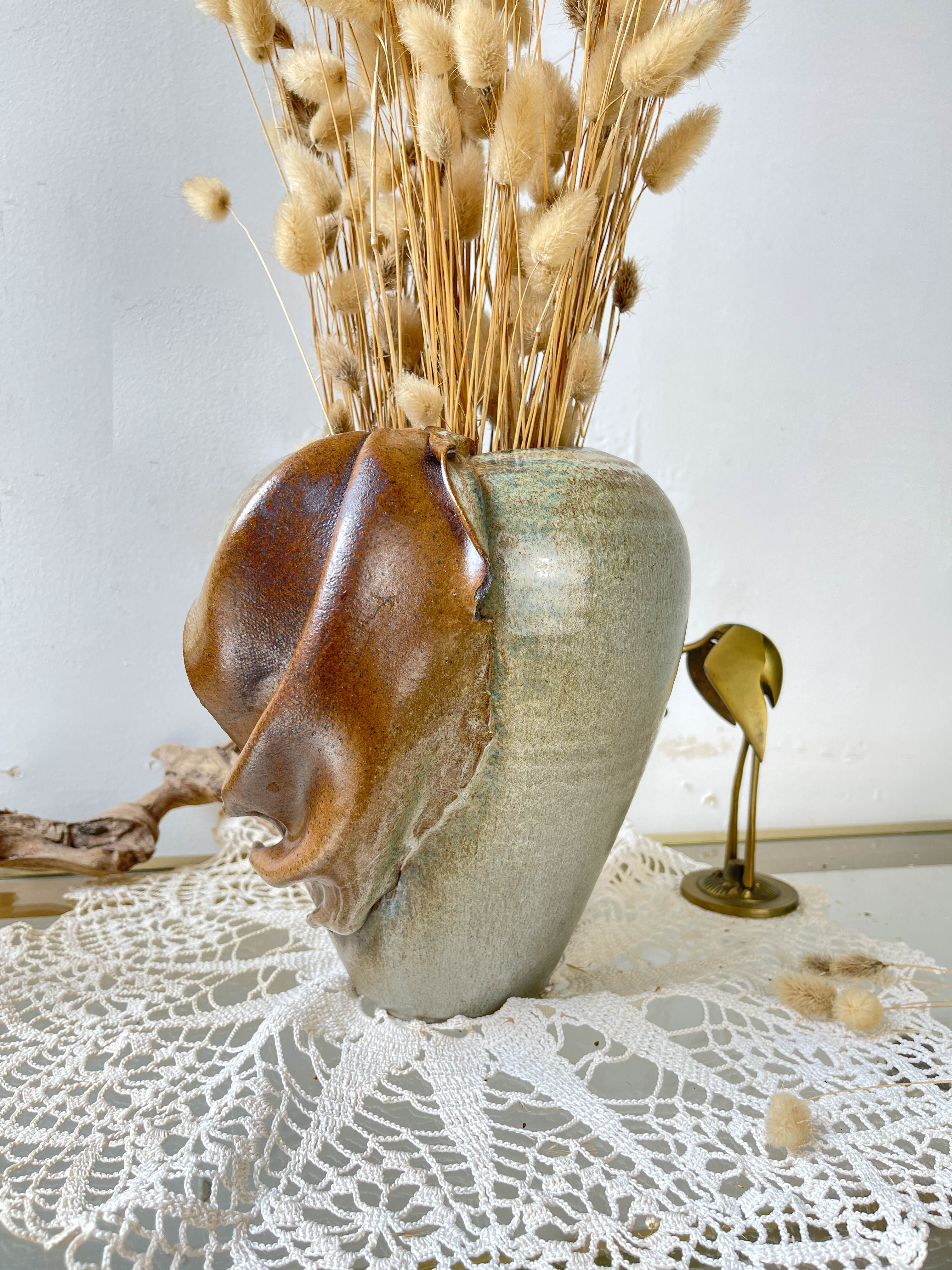 Vintage stoneware vase with draped effect glaze