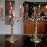 Paire de grands chandeliers 4 branches en bronze doré