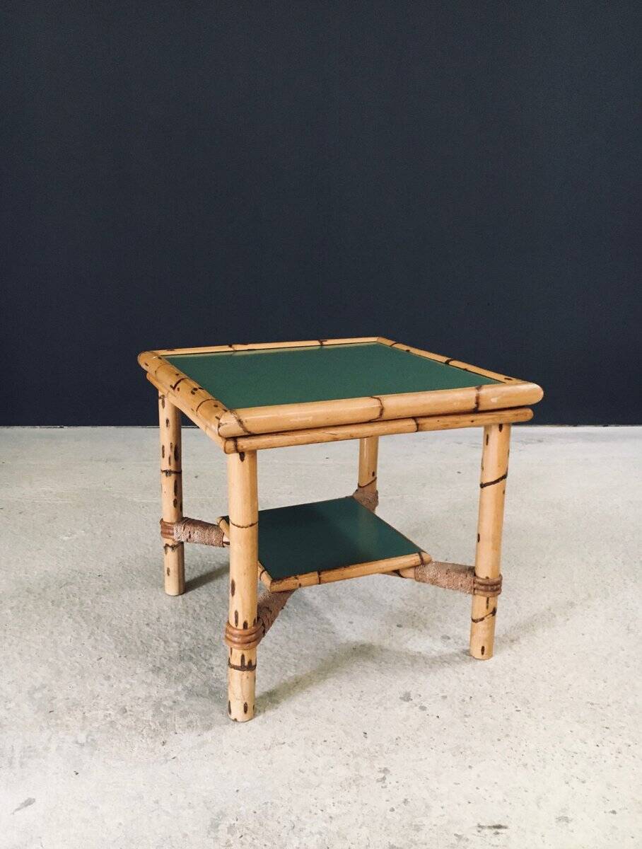Mediterranean Bamboo Side Table in the style of Audoux Minet, France, 1950s