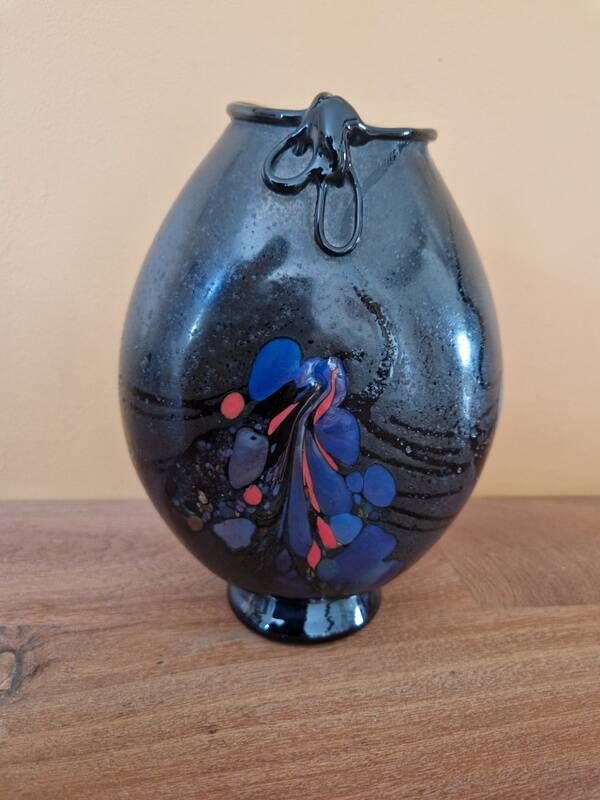 Robert Pierini (Né en 1950) - Vase en verre soufflé noir mat - 1985 - Biot