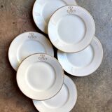 6 assiettes à dessert en porcelaine de Paris monogrammées