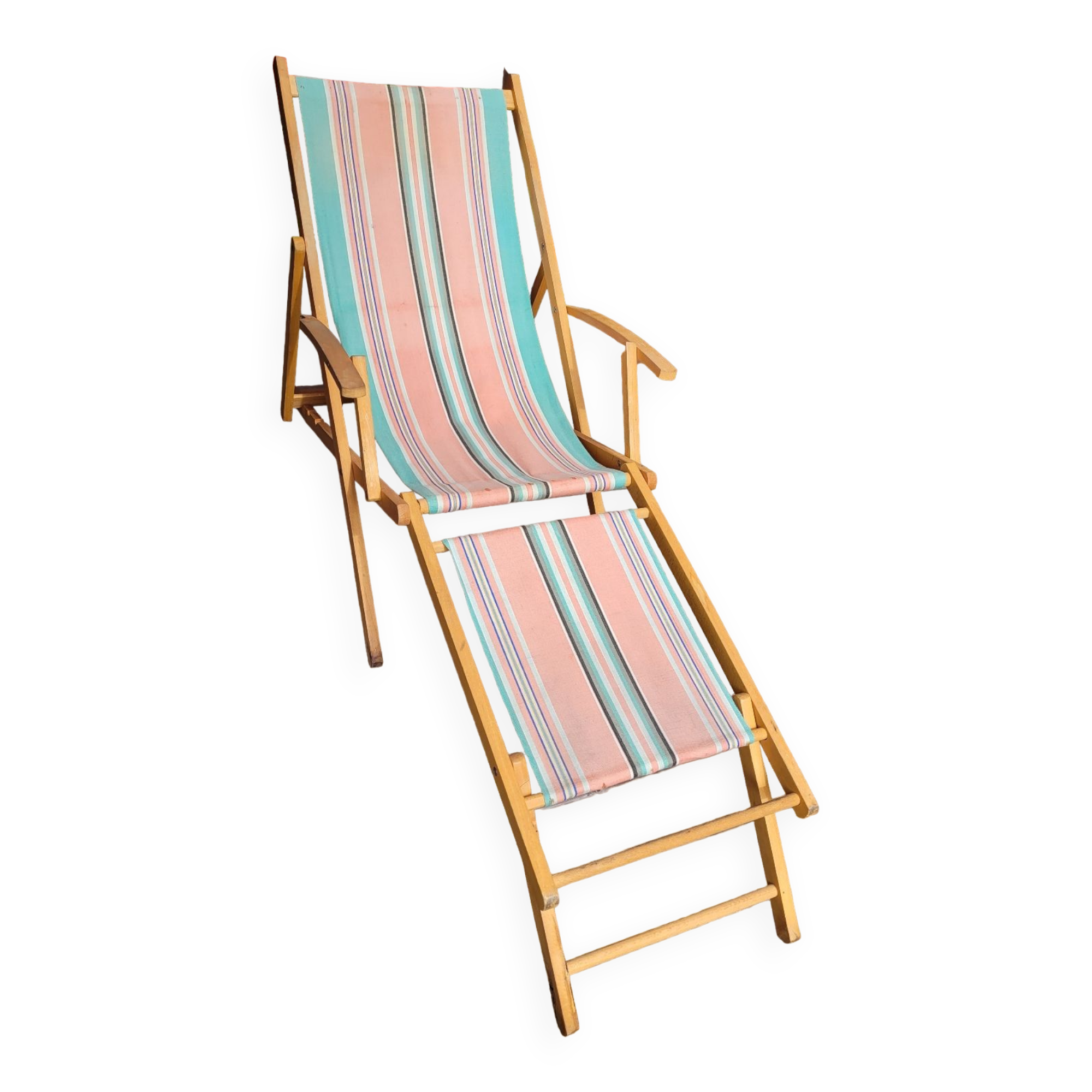 Vintage bayadère canvas chaise longue