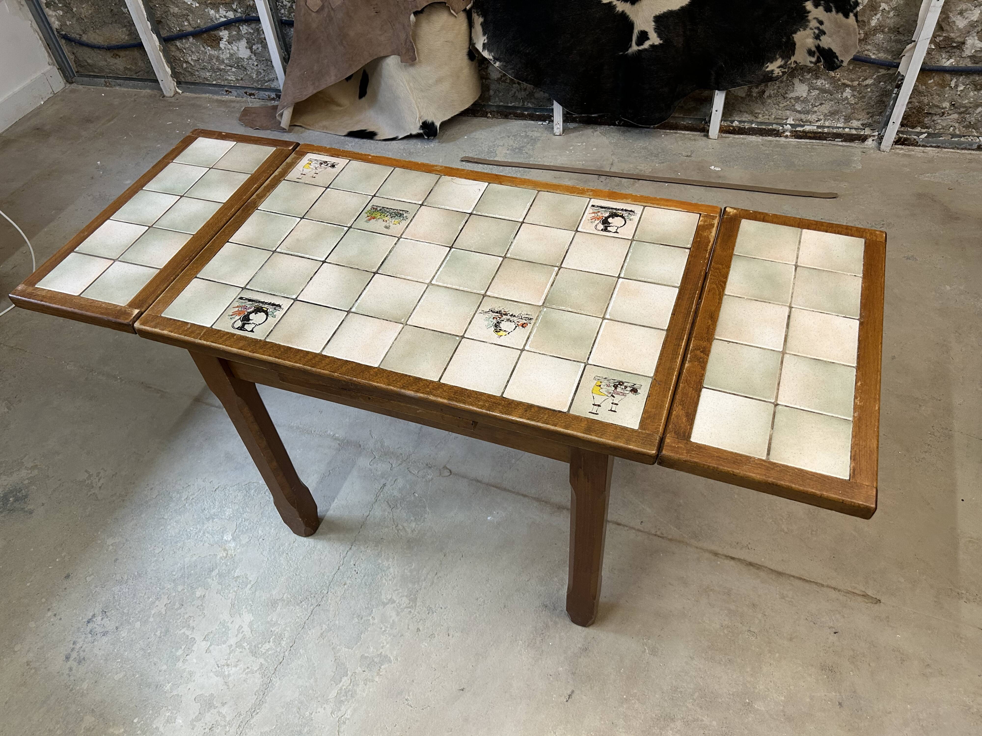 Table extensible en  bois et mosaïque