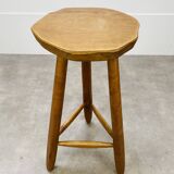 Brutalist bar stool in tripod elm