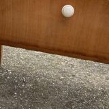Mid-century brown mahogany bedside table Varia (1950s) with niche and door.