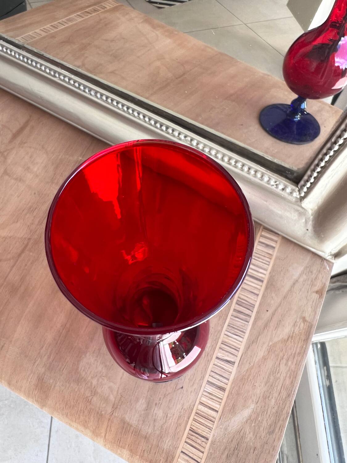 Red and blue blown glass soliflore vase - Murano style - 29 cm