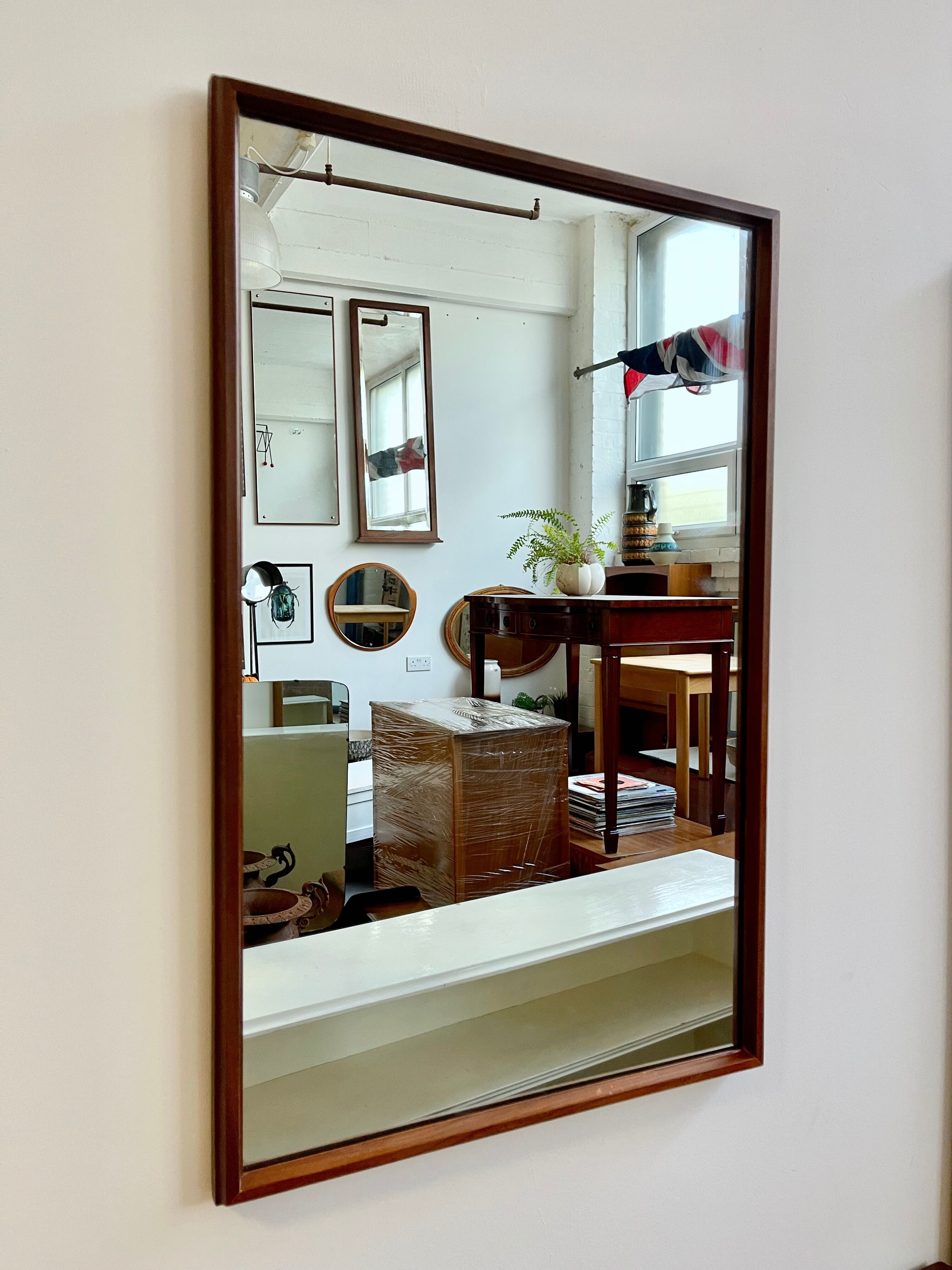 Vintage rectangular teak framed mirror