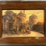 Oil painting on panel dated 1910 depicting the Château fort de Lassay
