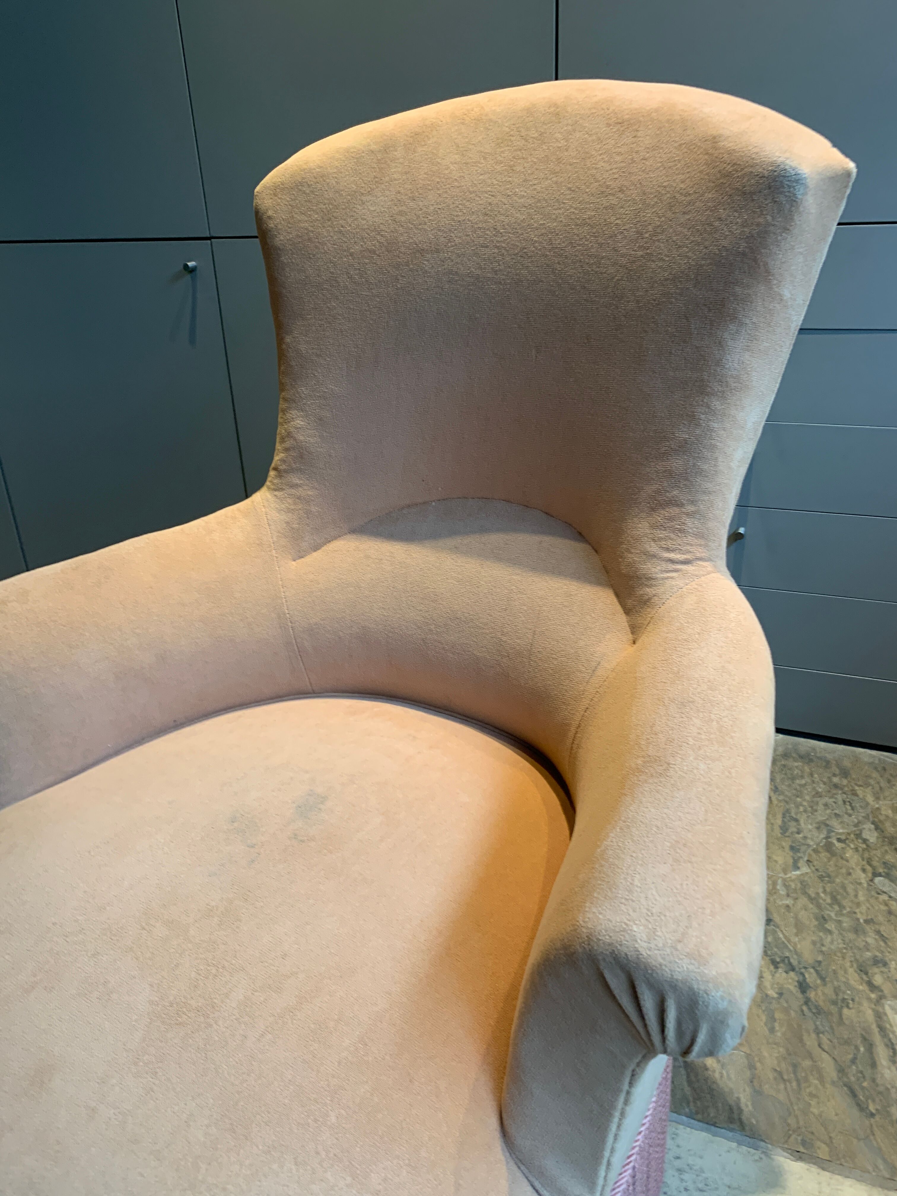 Yellow velvet toad armchair and pink trim