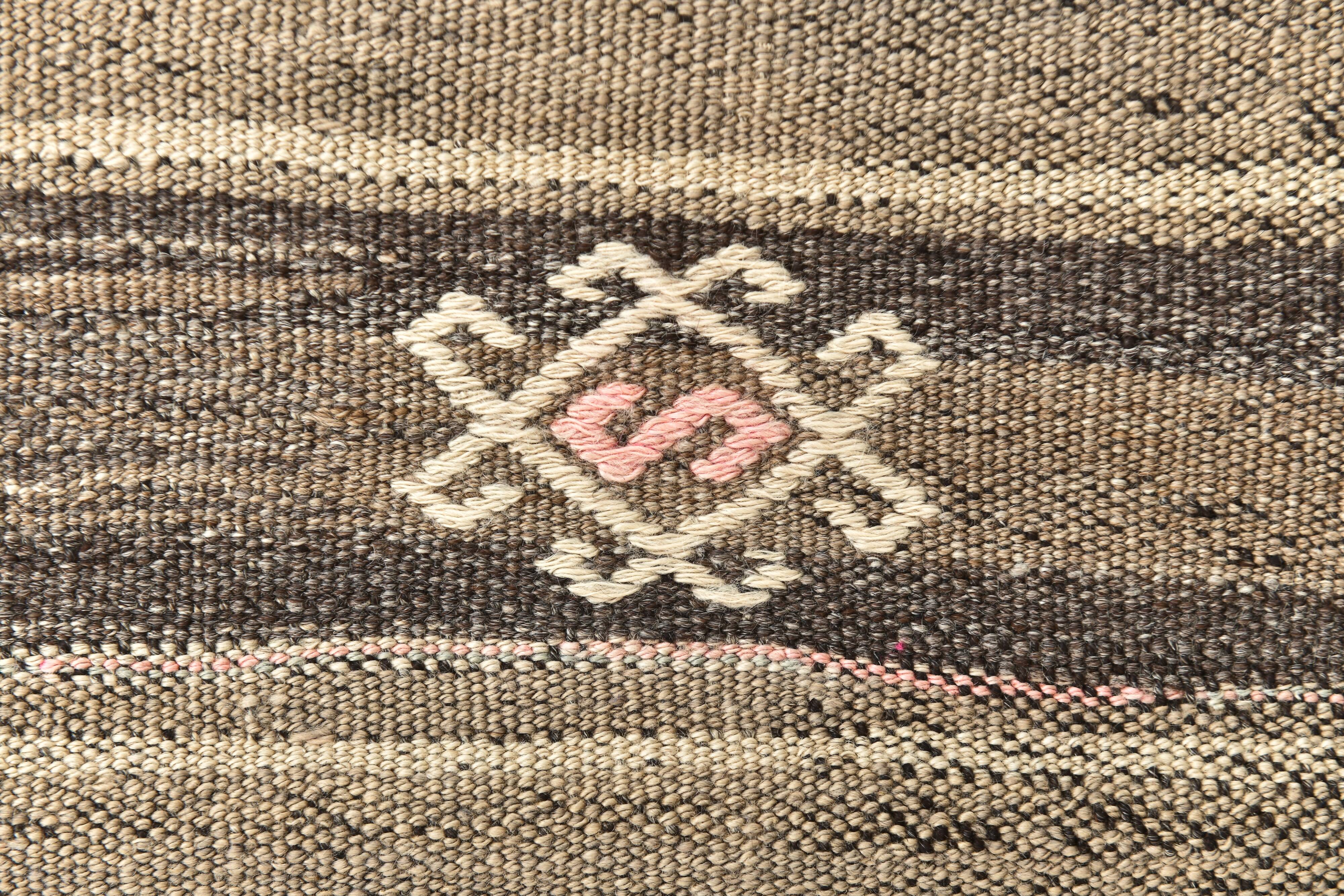 3x12 Brown Mustard Turkish Kilim Runner Rug 101x353Cm