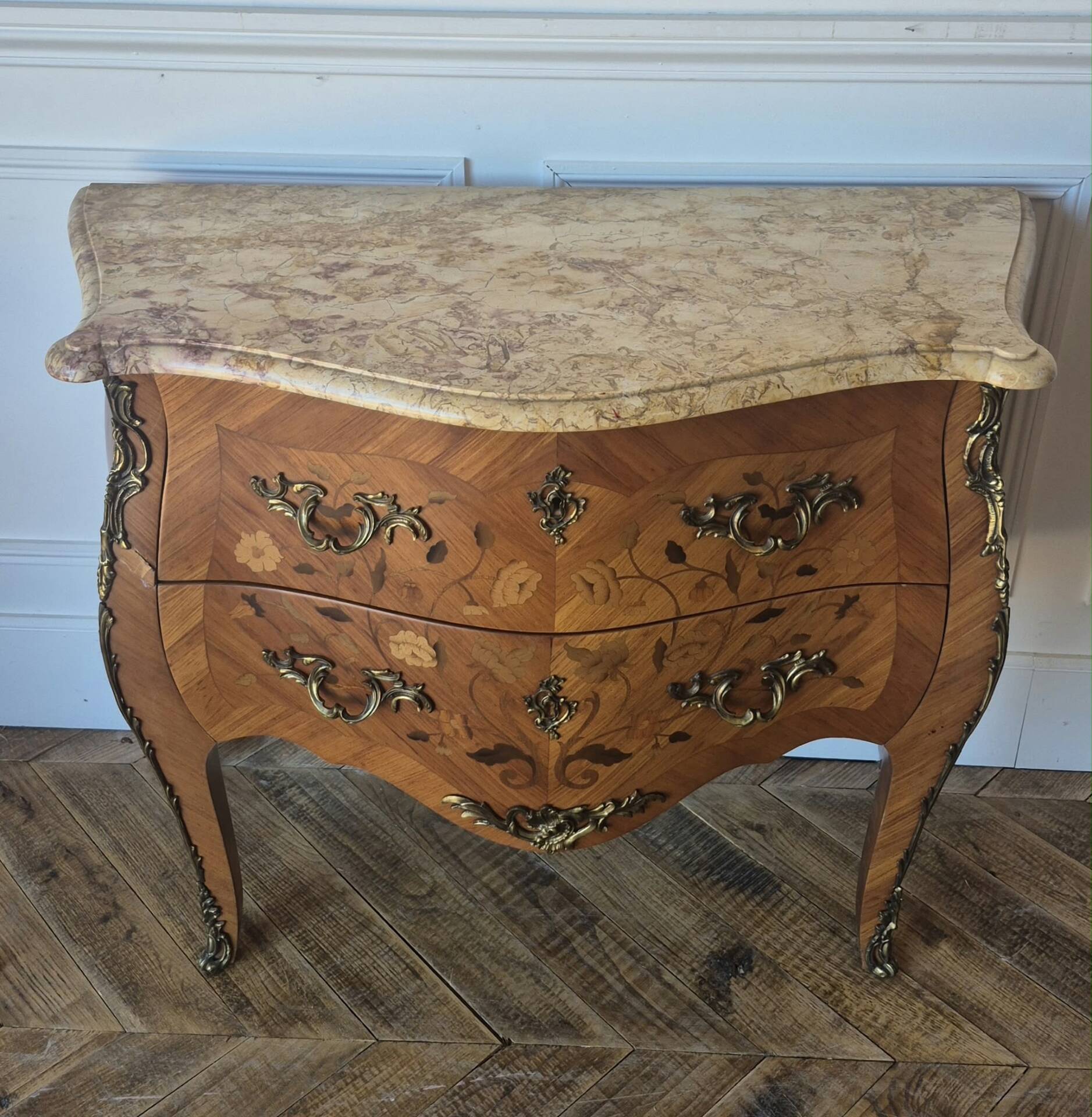 Two-drawer sautéuse in Louis XV style, stamped Skalski.