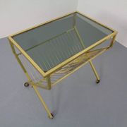 French brass and glass cart with magazine rack, 1960s