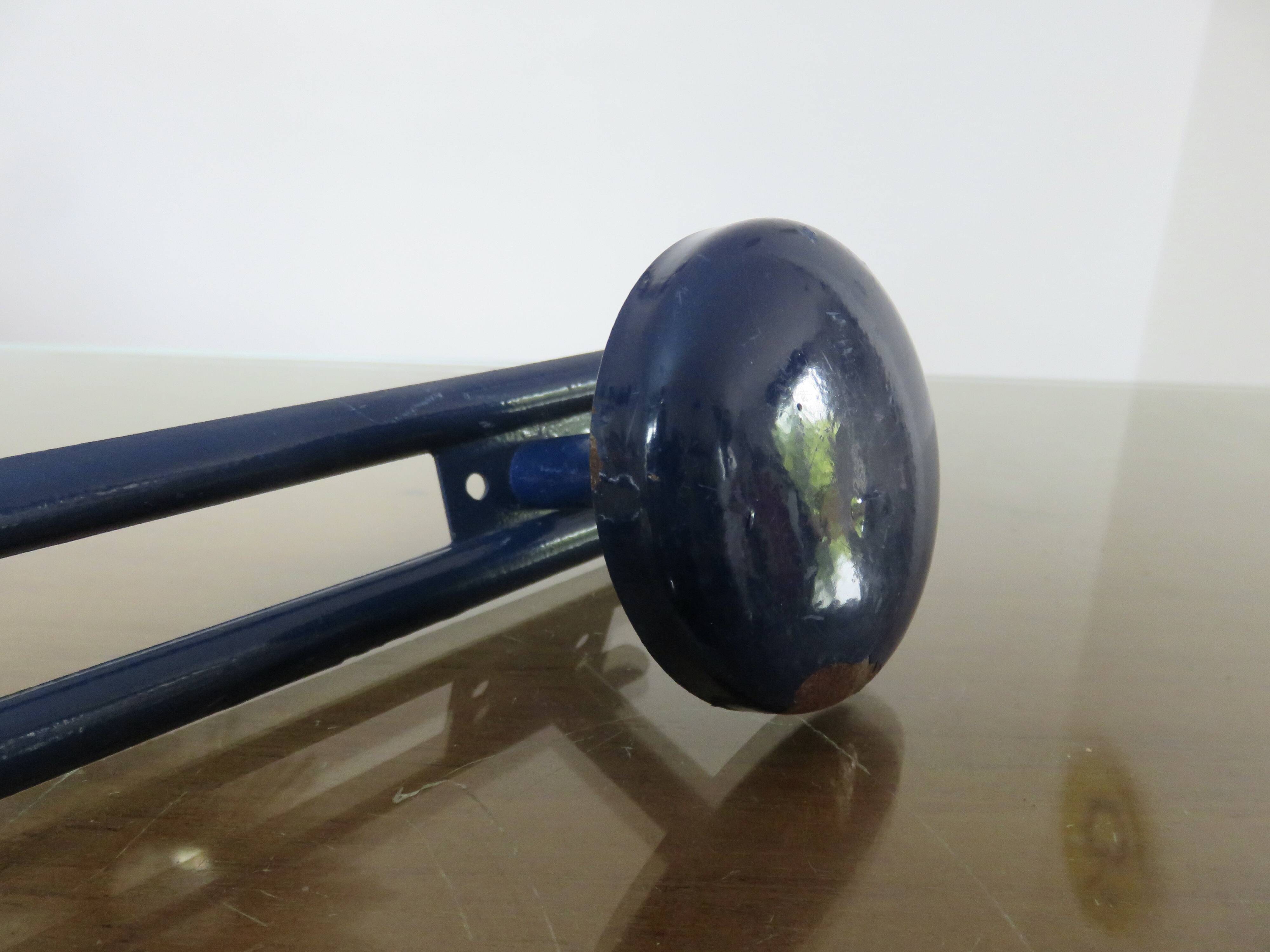 Blue lacquered metal wall coat rack, 1970