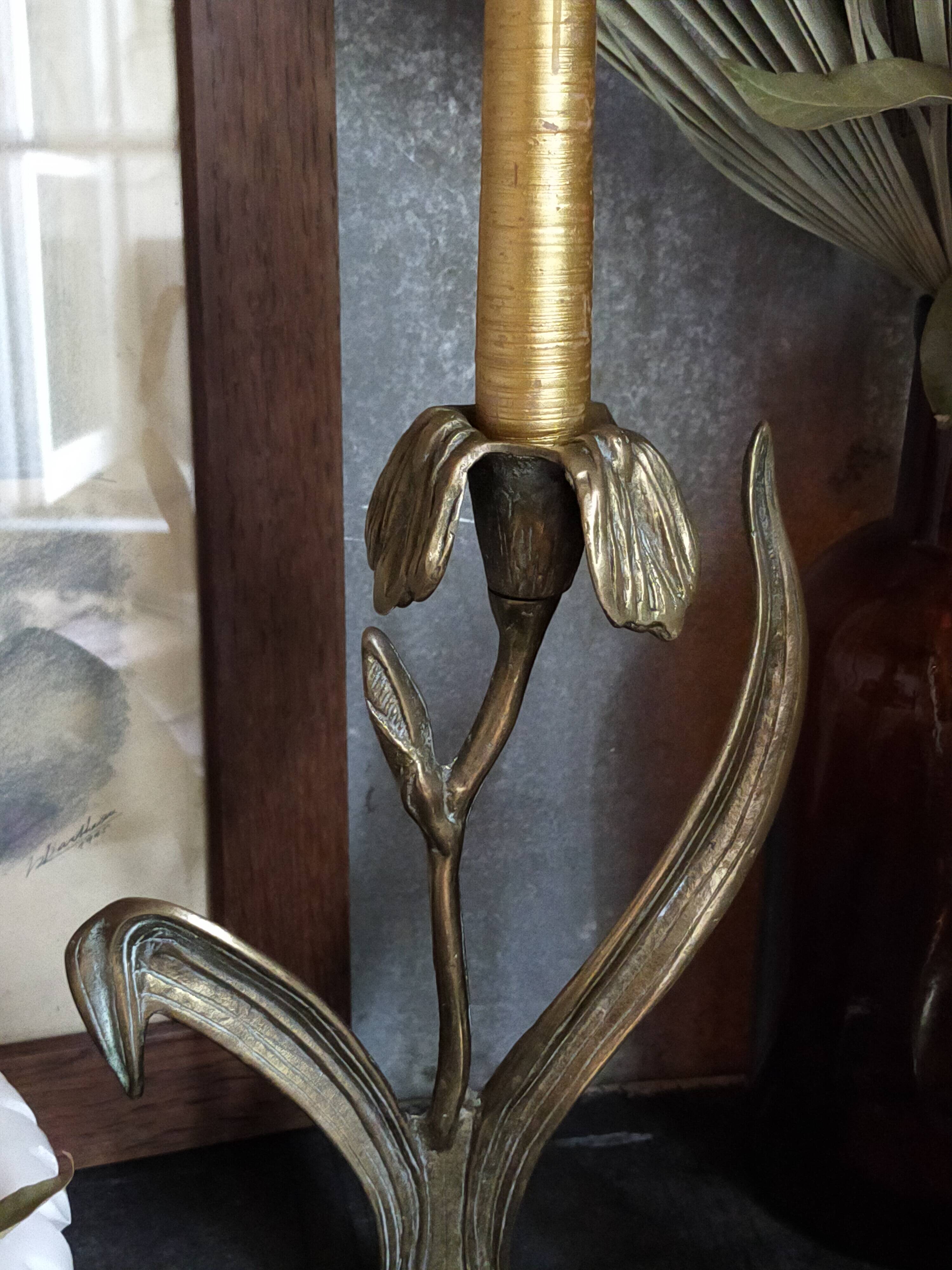 Old iris flower candle holder in solid brass
